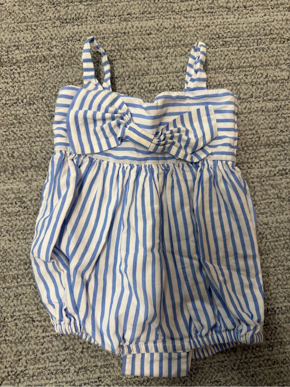 Isabel Garrelón Blue and White Striped Infant Bubble Romper with Bow